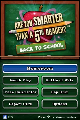 Are You Smarter than a 5th Grader - Back to School (USA) (NDSi Enhanced) screen shot title